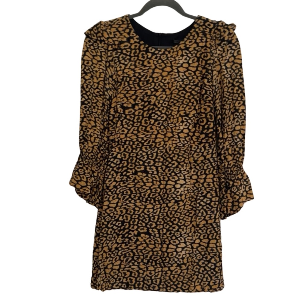Zara Trafaluc Collection Leopard Print Long Sleeve Ruffle Dress Small